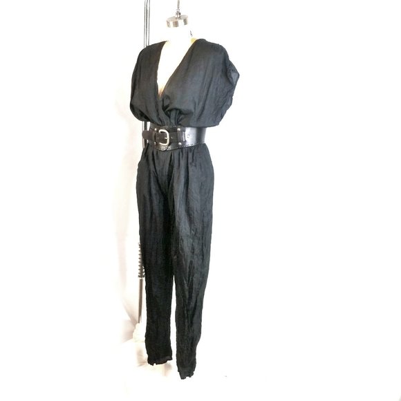 VTG 100% Silk Black Reversible Jumpsuit - Picture 8 of 14